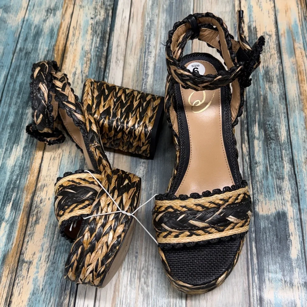 ⭐️Sam Edelman Iliana platform sandals woven raffia design chunky block heel sz 6